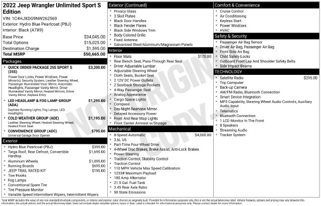 2022 Jeep Wrangler Unlimited Sport S