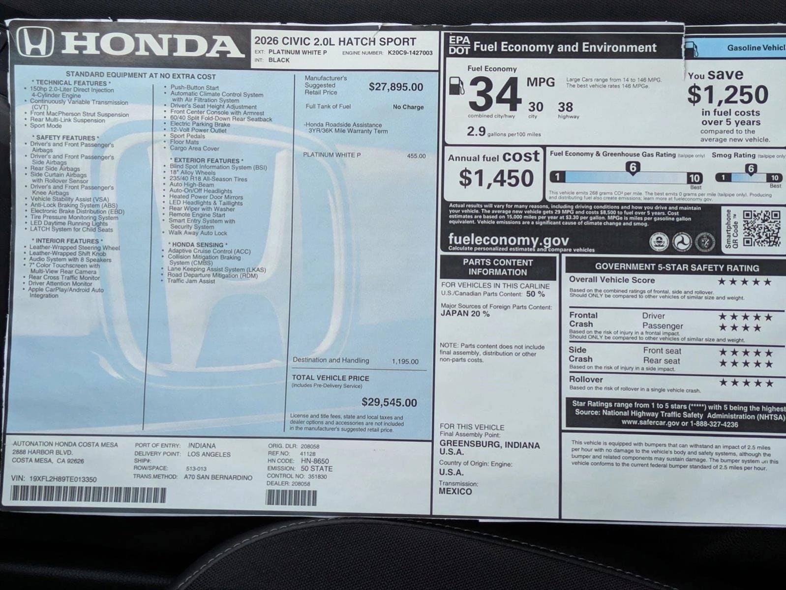 2026 Honda Civic Hatchback Sport - Photo 17