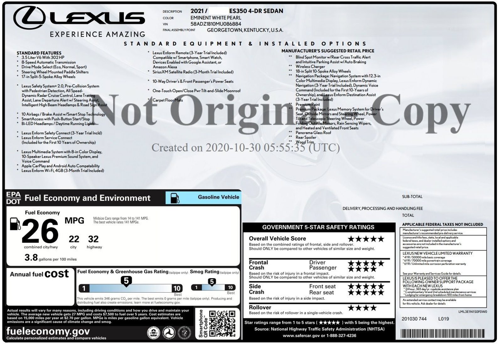 Used 2021 Lexus ES 350 Sedan