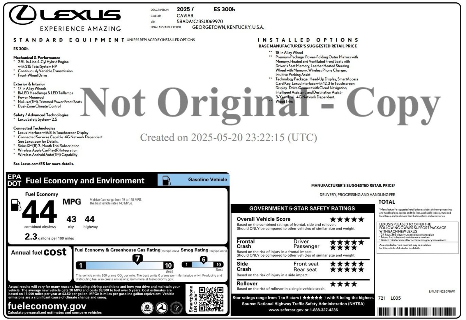 Certified 2025 Lexus ES 300h Base Sedan