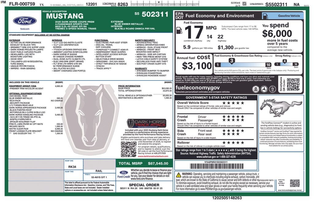Used 2025 Ford Mustang Dark Horse Coupe