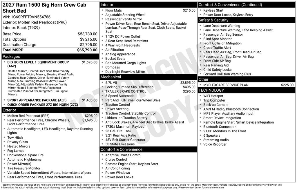 New 2027 Ram 1500 BIG HORN CREW CAB 4X4 5'7 BOX Pickup