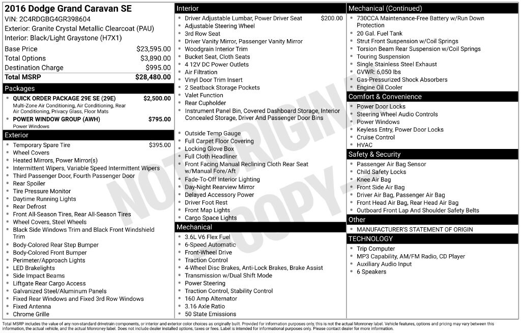 Used 2016 Dodge Grand Caravan SE Minivan/Van