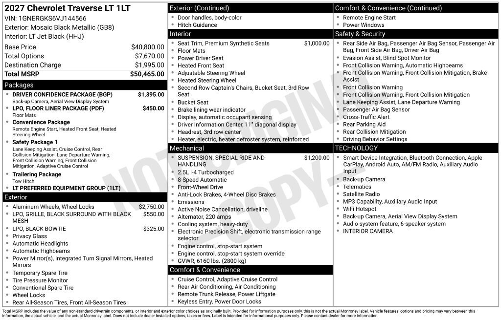 New 2027 Chevrolet Traverse LT SUV