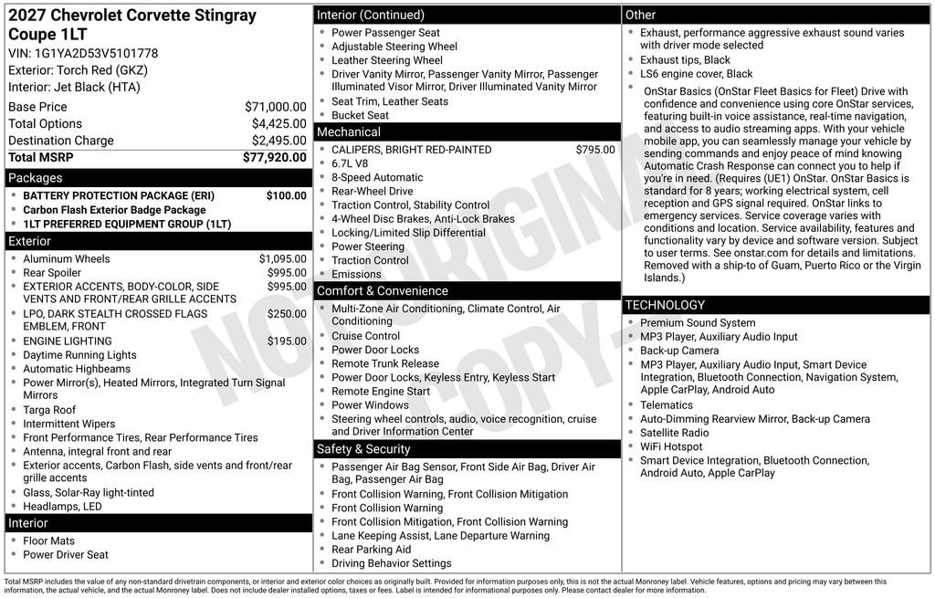 New 2027 Chevrolet Corvette Stingray 1LT Coupe