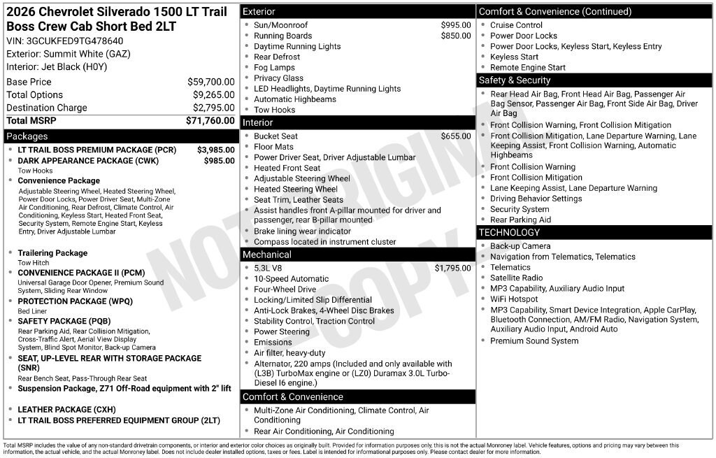 New 2026 Chevrolet Silverado 1500 LT Trail Boss Truck
