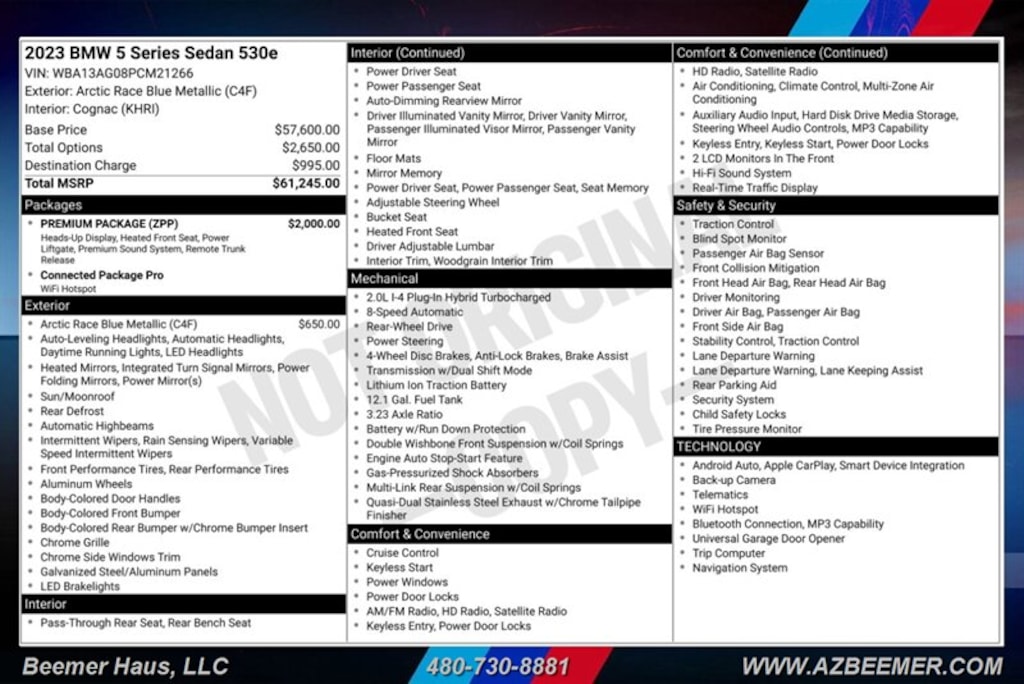 Certified 2023 BMW 5 Series 530e 530e Sedan