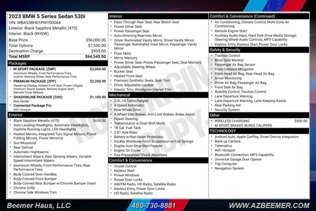 Certified 2023 BMW 5 Series 530i 530i Sedan