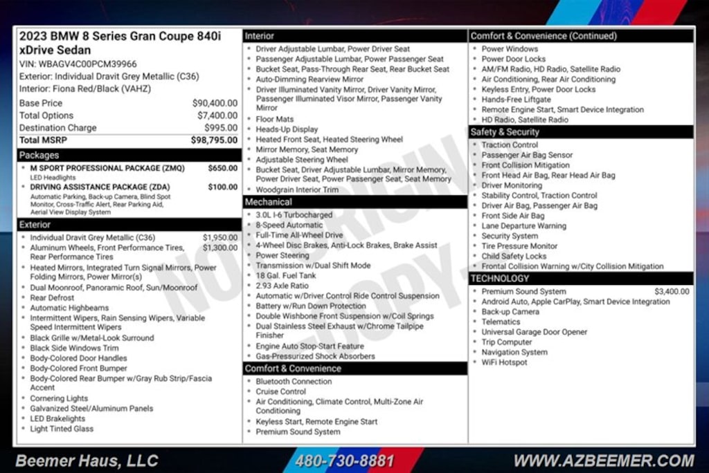 Certified 2023 BMW 8 Series 840i xDrive Gran Coupe xDrive M SPORT PROFESSIONAL PACKAGE Sedan