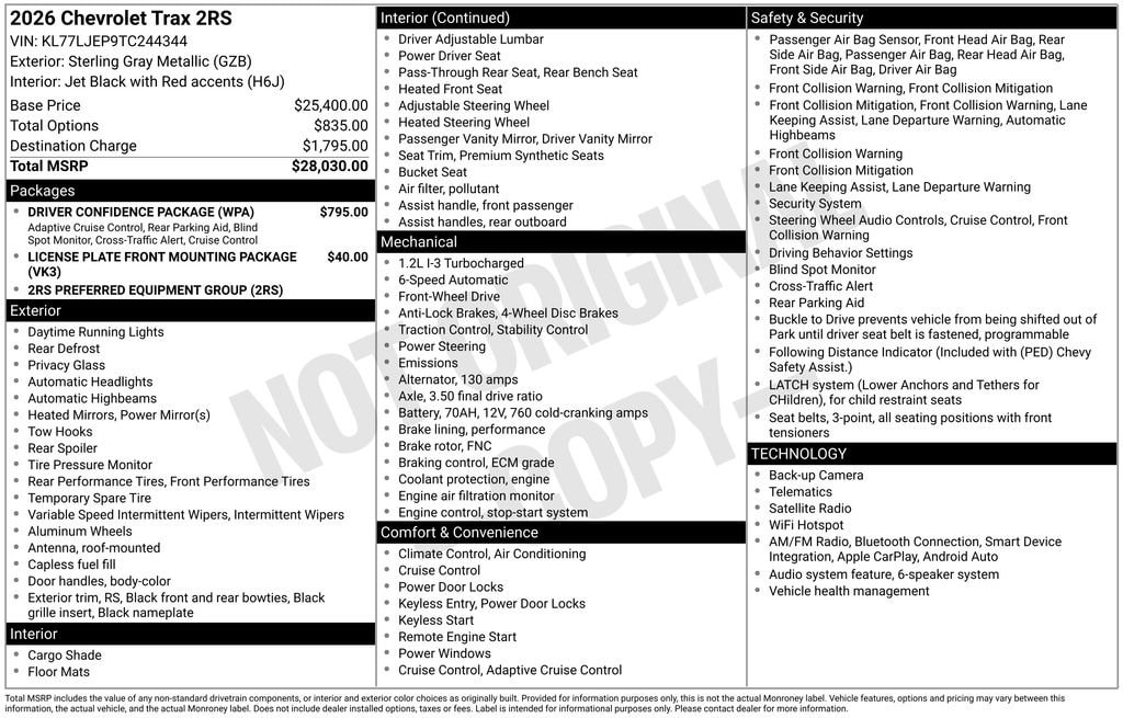 New 2026 Chevrolet Trax 2RS SUV