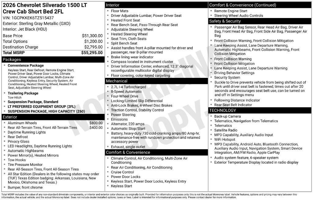 New 2026 Chevrolet Silverado 1500 LT (2FL) Truck