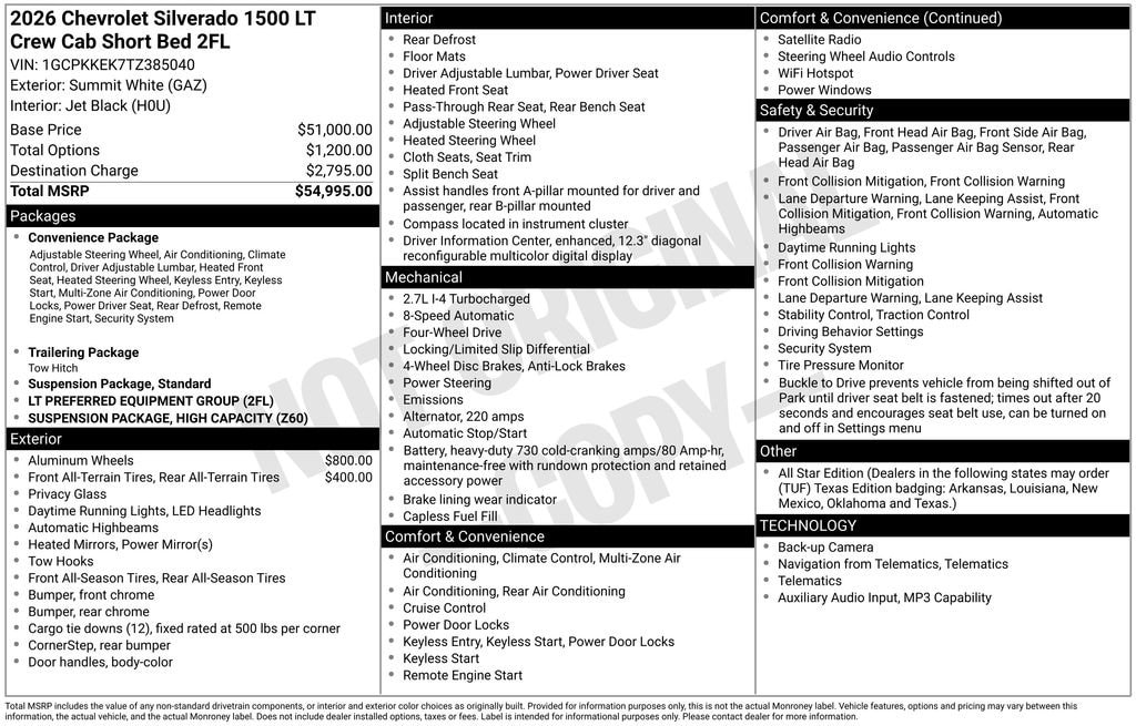 New 2026 Chevrolet Silverado 1500 LT (2FL) Truck