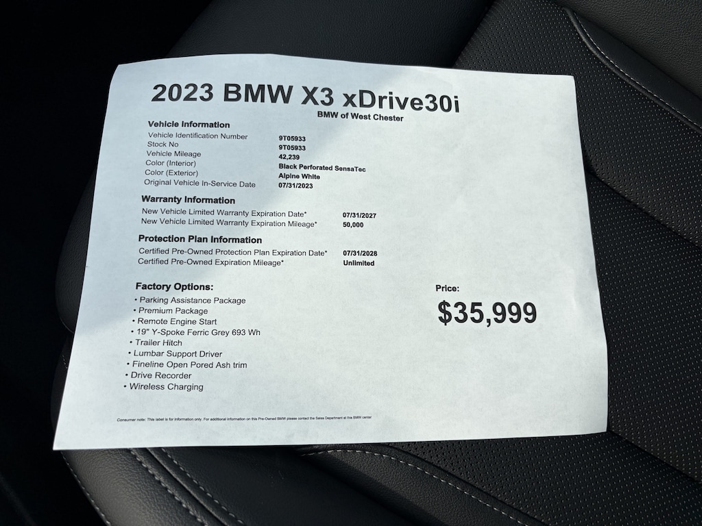 Certified 2023 BMW X3 xDrive30i xDrive30i Sports Activity Vehicle