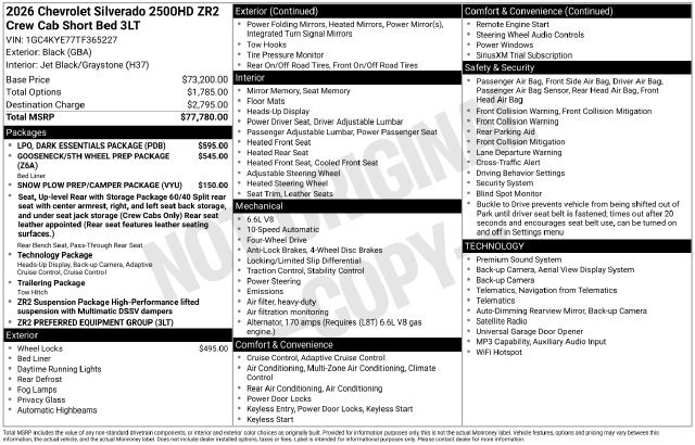 New 2026 Chevrolet Silverado 2500 HD ZR2 Truck
