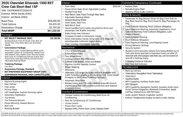New 2026 Chevrolet Silverado 1500 RST Truck