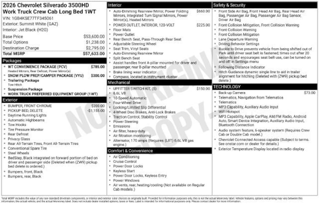New 2026 Chevrolet Silverado 3500 HD WT Truck