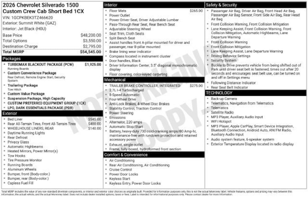 New 2026 Chevrolet Silverado 1500 Custom Truck