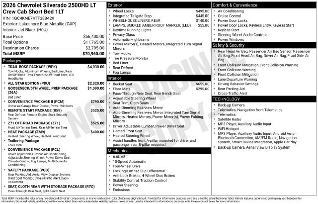 New 2026 Chevrolet Silverado 2500 HD LT Truck