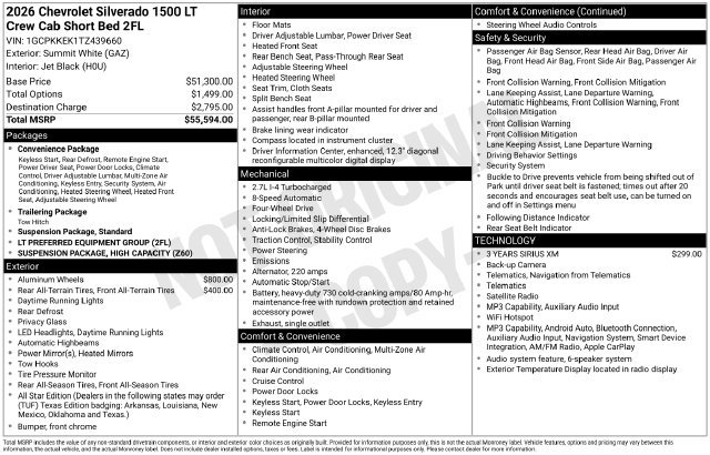 New 2026 Chevrolet Silverado 1500 LT (2FL) Truck