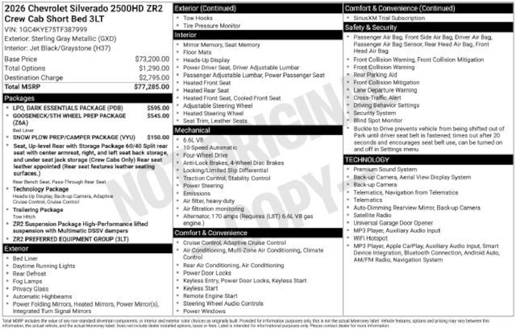New 2026 Chevrolet Silverado 2500 HD ZR2 Truck