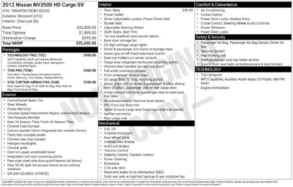 Used 2012 Nissan NV SV