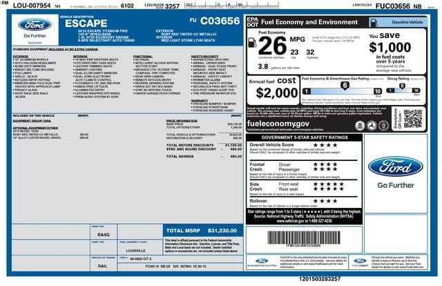 Used 2015 Ford Escape Titanium with VIN 1FMCU0JX9FUC03656 for sale in Freeland, MI