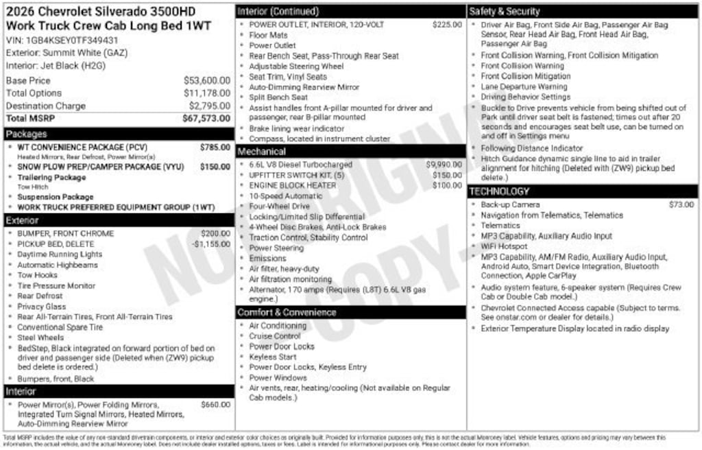 New 2026 Chevrolet Silverado 3500 HD WT Truck