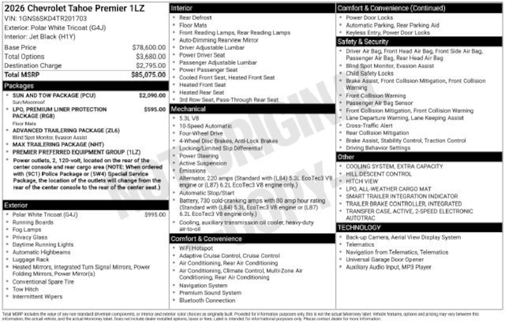 New 2026 Chevrolet Tahoe Premier SUV