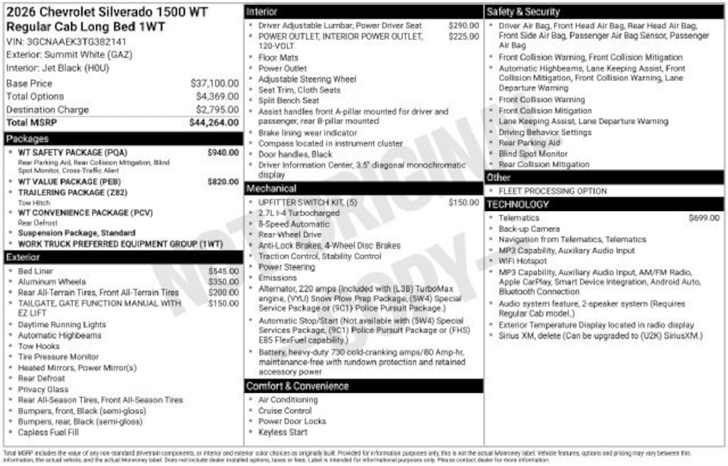 New 2026 Chevrolet Silverado 1500 WT Truck