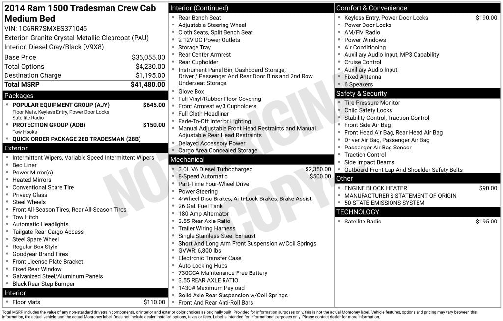 Used 2014 Ram 1500 Tradesman Truck Crew Cab