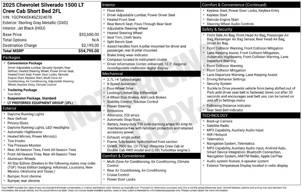 Used 2025 Chevrolet Silverado 1500 LT (2FL) Truck Crew Cab
