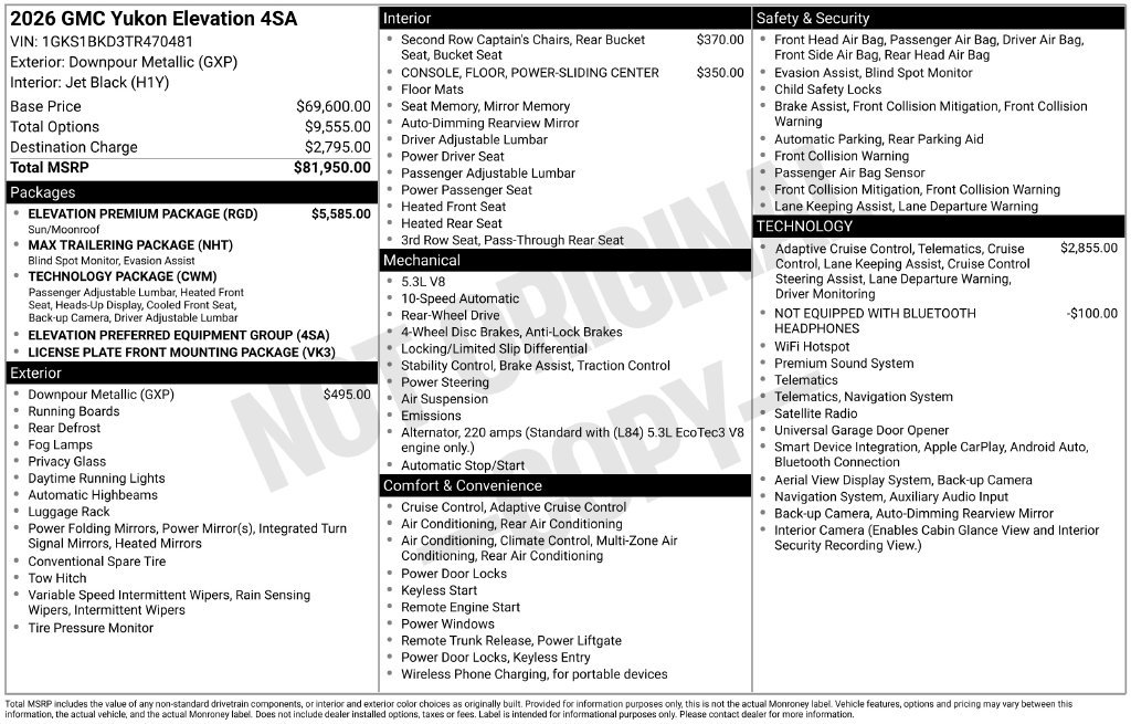 New 2026 GMC Yukon Elevation SUV