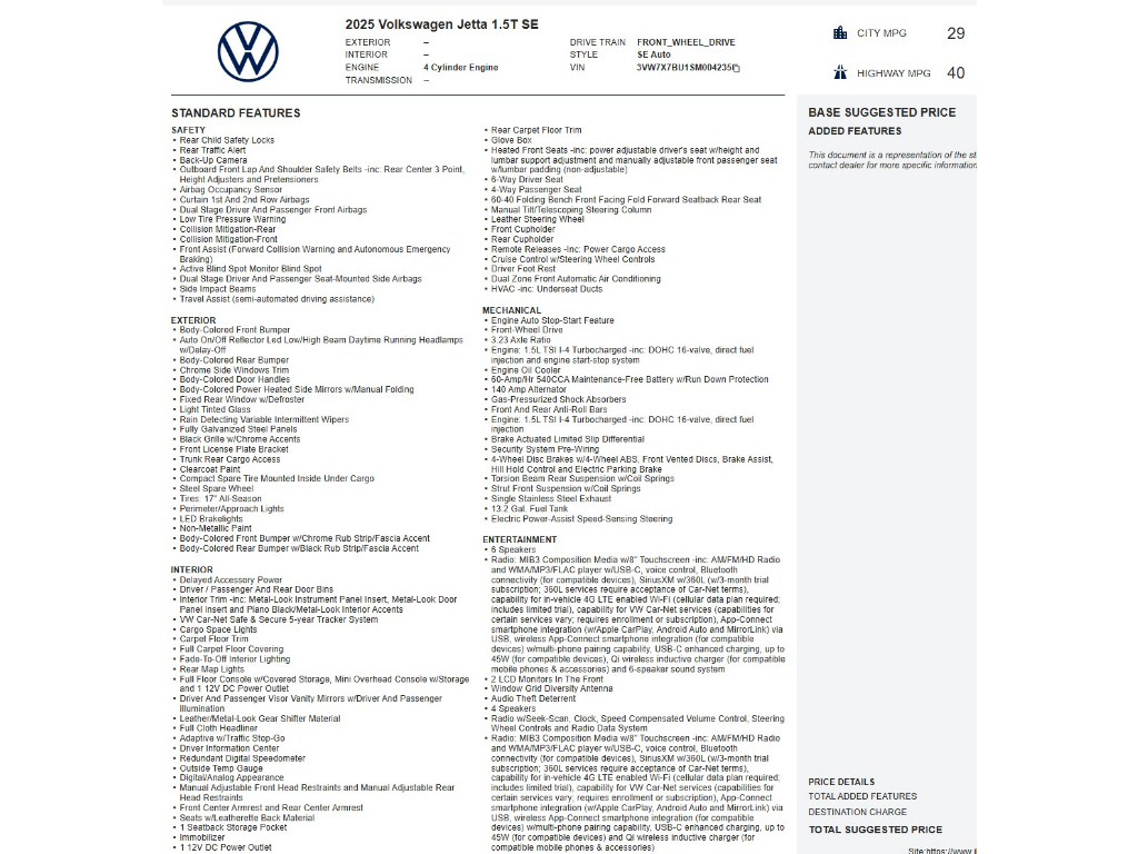 Used 2025 Volkswagen Jetta 1.5T SE Sedan