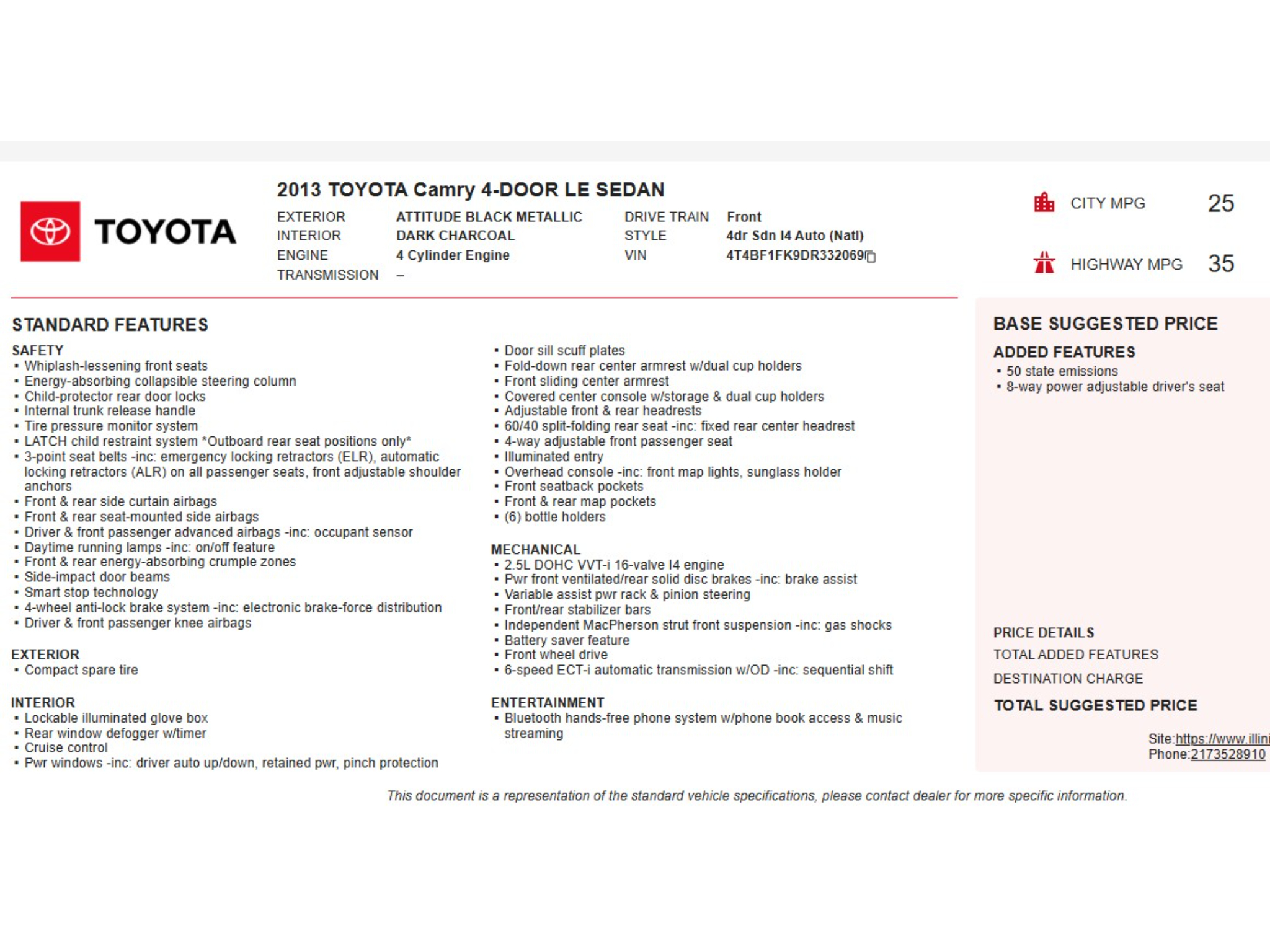 Used 2013 Toyota Camry L Sedan