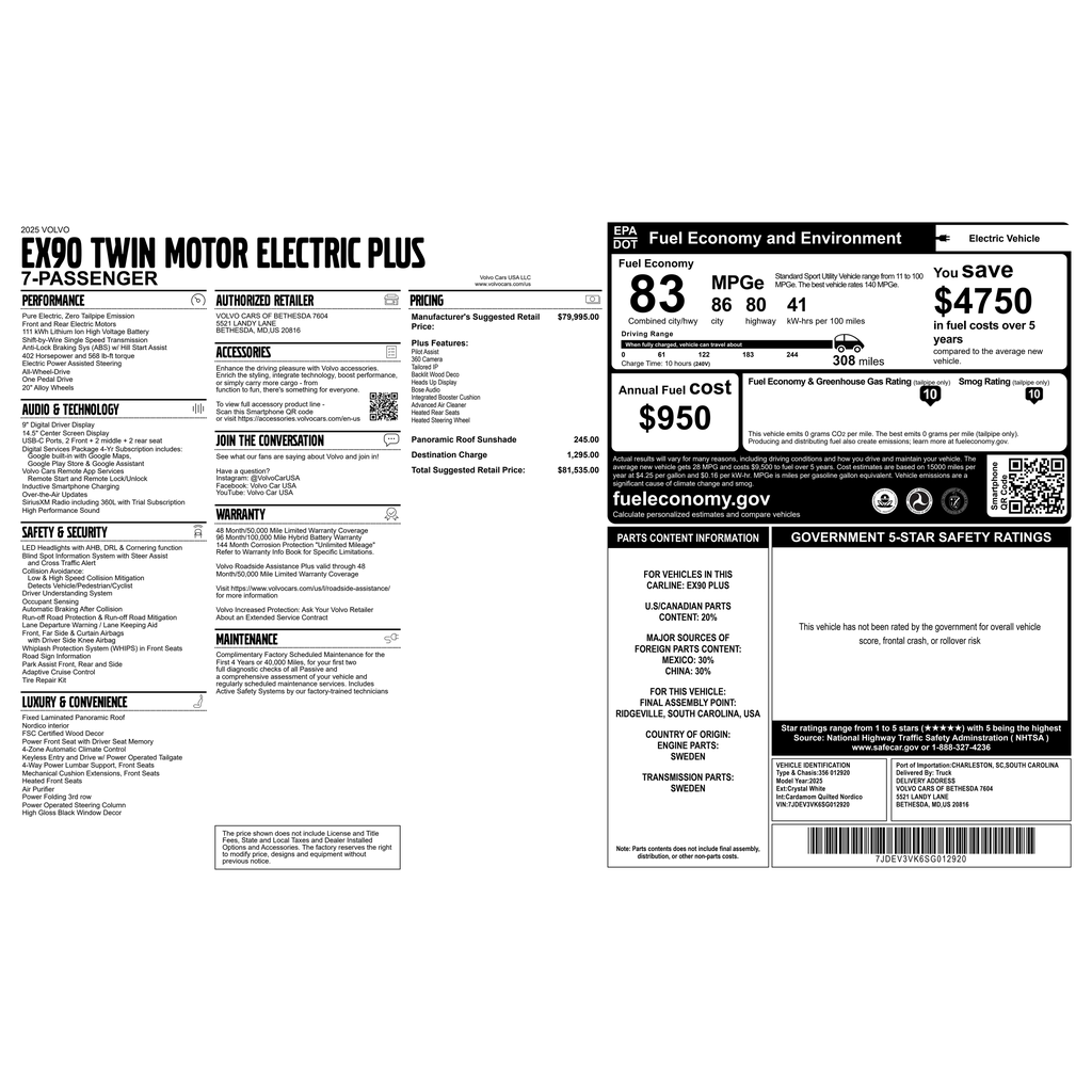 Certified 2025 Volvo EX90 Twin Motor Plus SUV