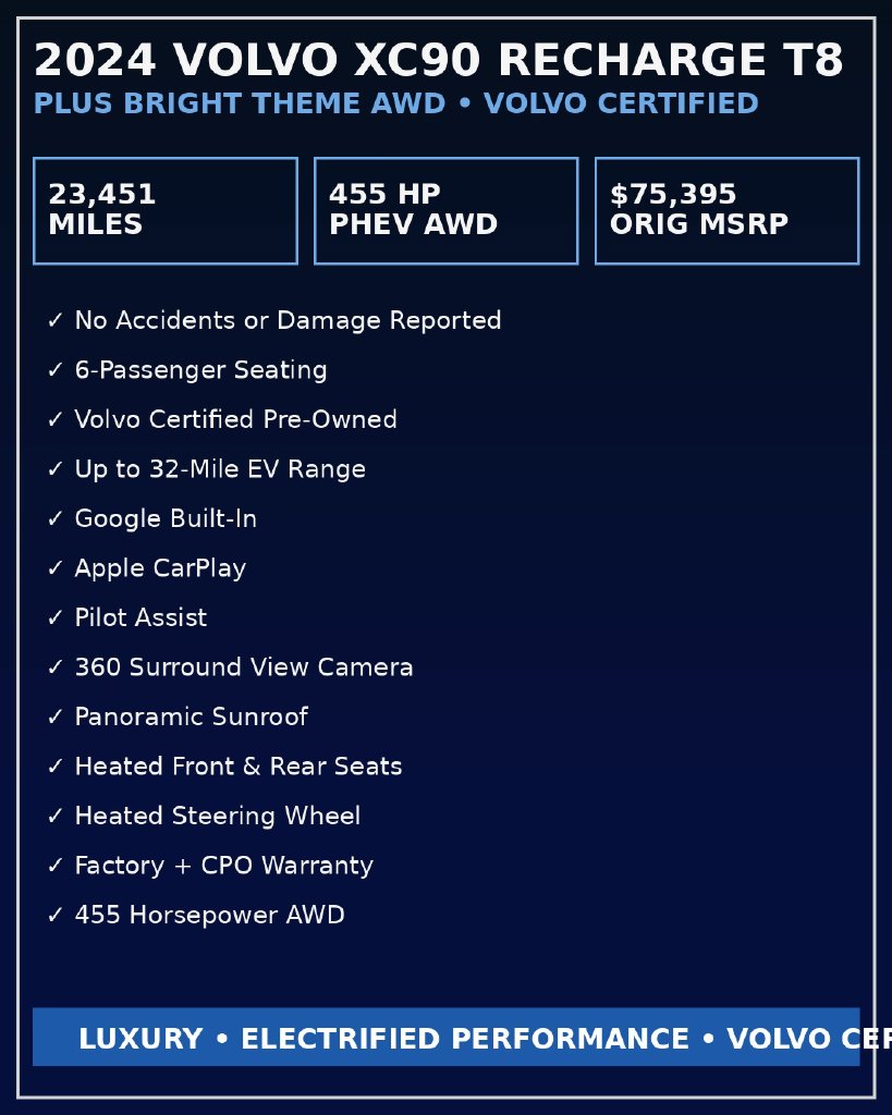 Certified 2024 Volvo XC90 Recharge Plug-In Hybrid T8 Plus 6 Passenger SUV