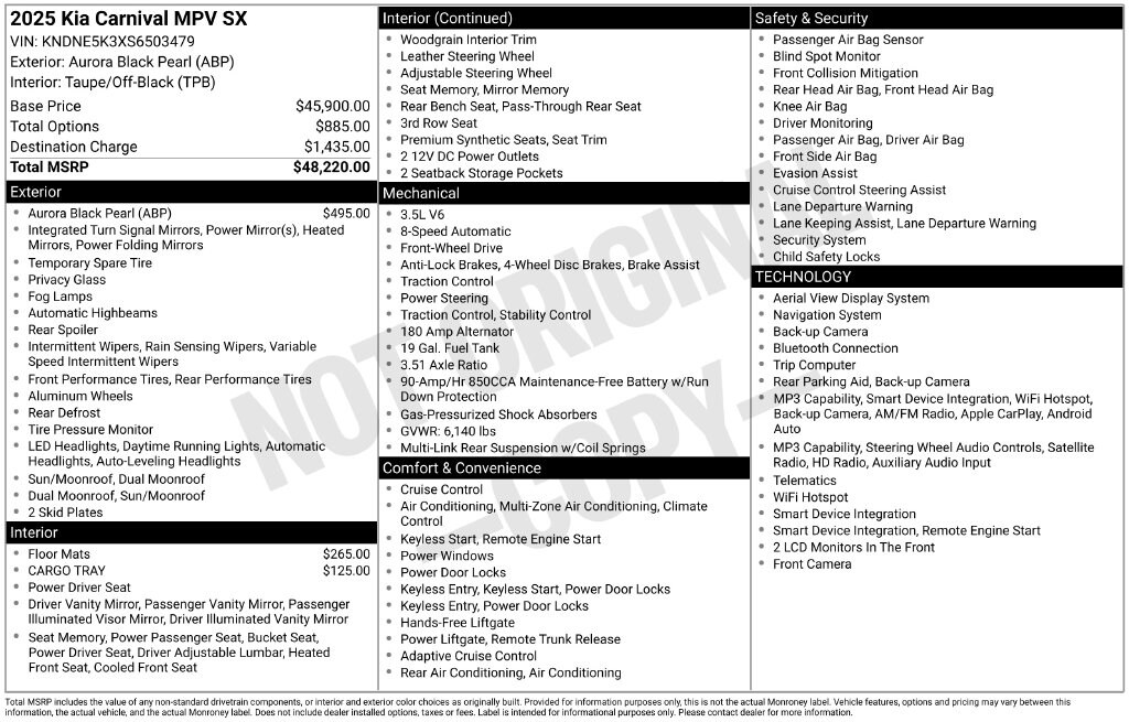 Used 2025 Kia Carnival SX Minivan/Van