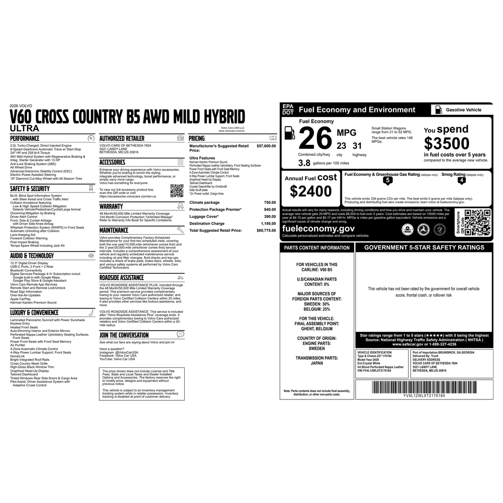 Certified 2026 Volvo V60 Cross Country B5 Ultra Wagon