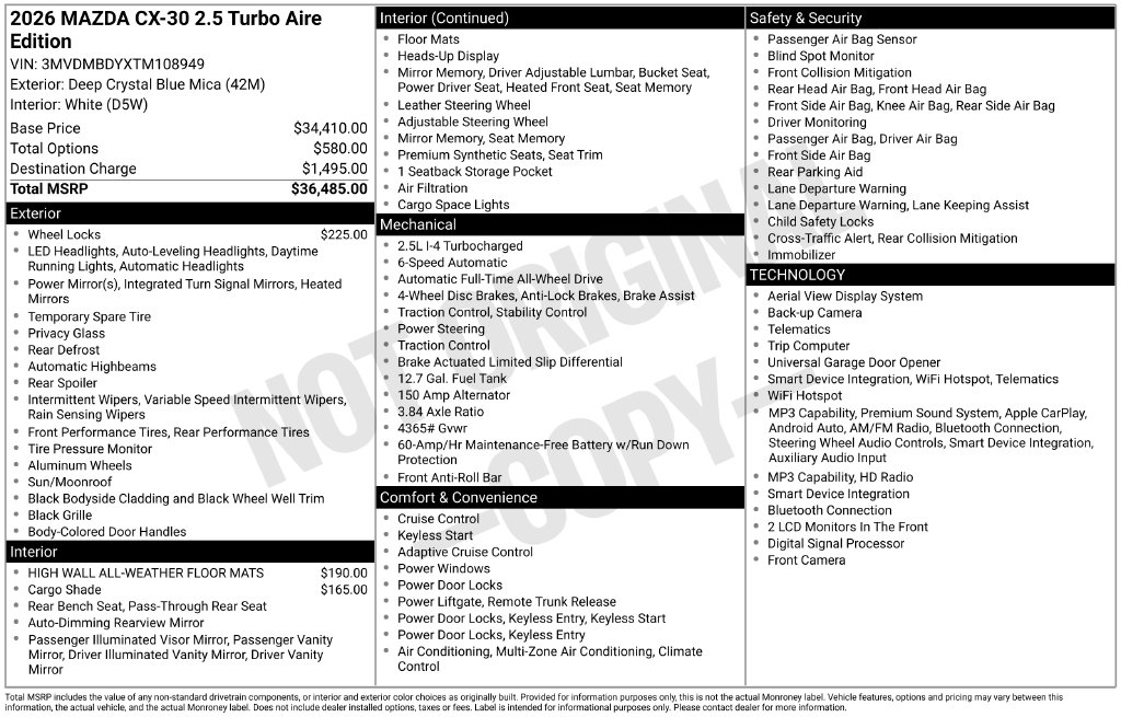 Certified 2026 Mazda CX-30 2.5 Turbo Aire Edition SUV