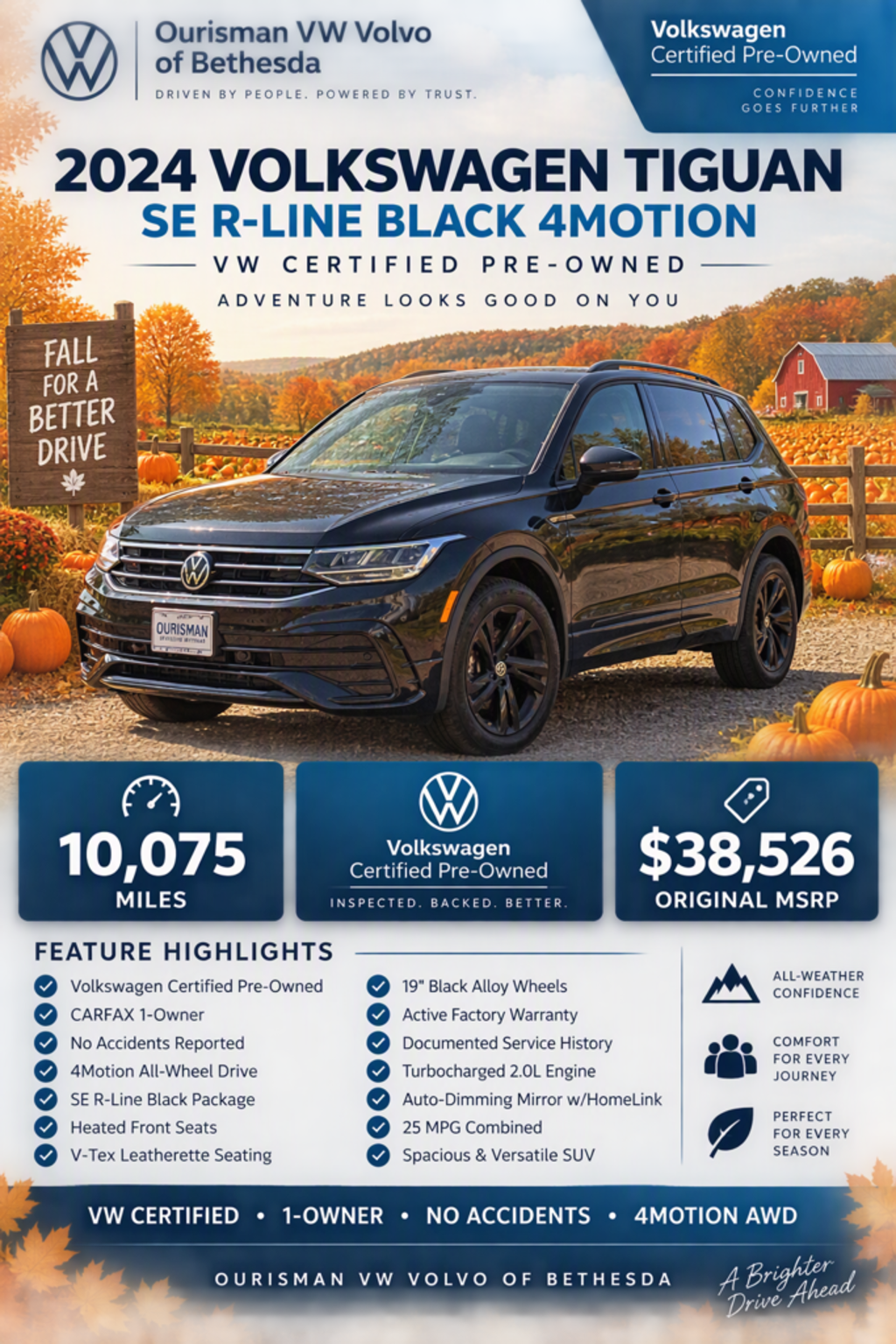 Certified 2024 Volkswagen Tiguan 2.0T SE R-Line Black SUV
