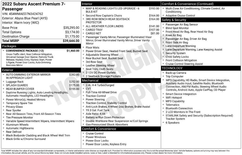 Used 2022 Subaru Ascent Premium SUV