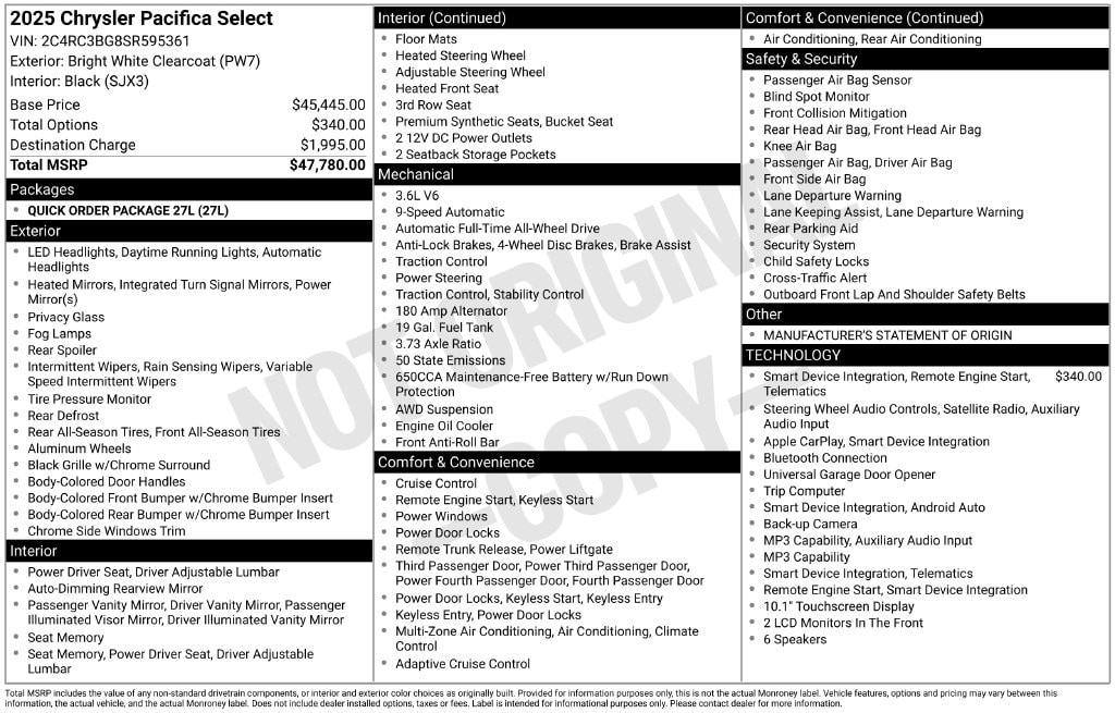 Used 2025 Chrysler Pacifica Select Minivan/Van