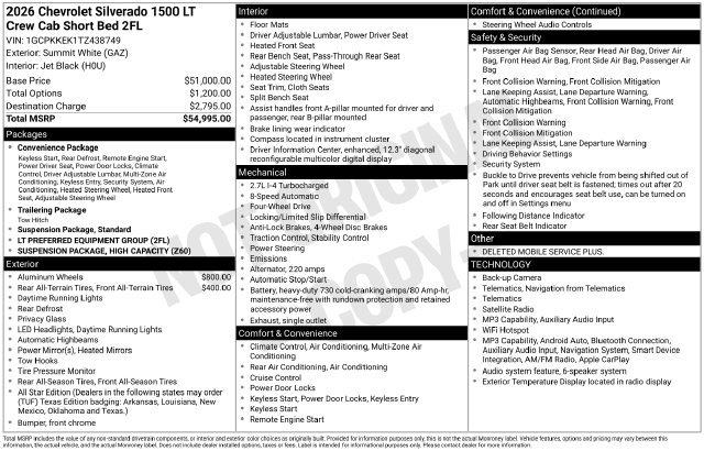 New 2026 Chevrolet Silverado 1500 LT (2FL) Truck Crew Cab