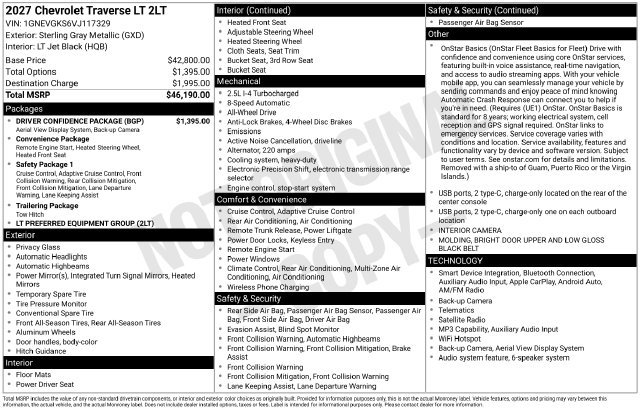 New 2027 Chevrolet Traverse LT SUV