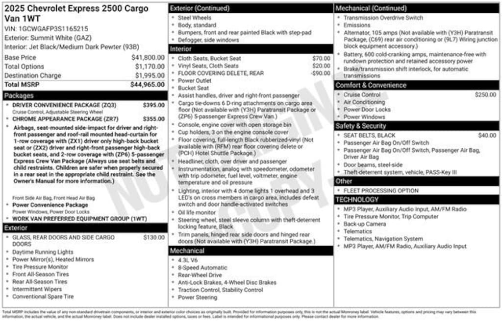 Used 2025 Chevrolet Express Cargo WT Van Cargo Van