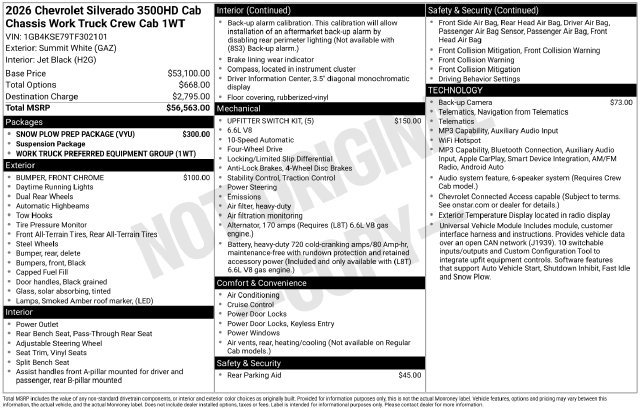 New 2026 Chevrolet Silverado 3500 HD Chassis Cab Work Truck Truck Crew Cab