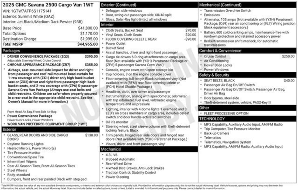 Used 2025 GMC Savana Cargo Work Van Van Cargo Van