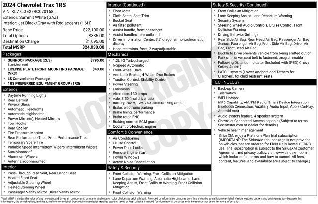 Used 2024 Chevrolet Trax 1RS SUV