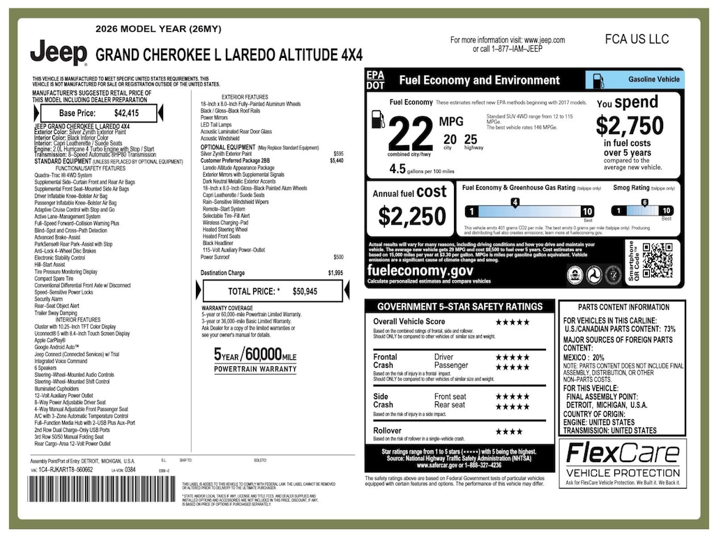 New 2026 Jeep Grand Cherokee L Laredo Sport Utility
