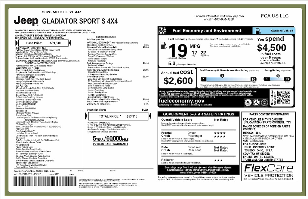 New 2026 Jeep Gladiator Sport S 4x4 Pickup